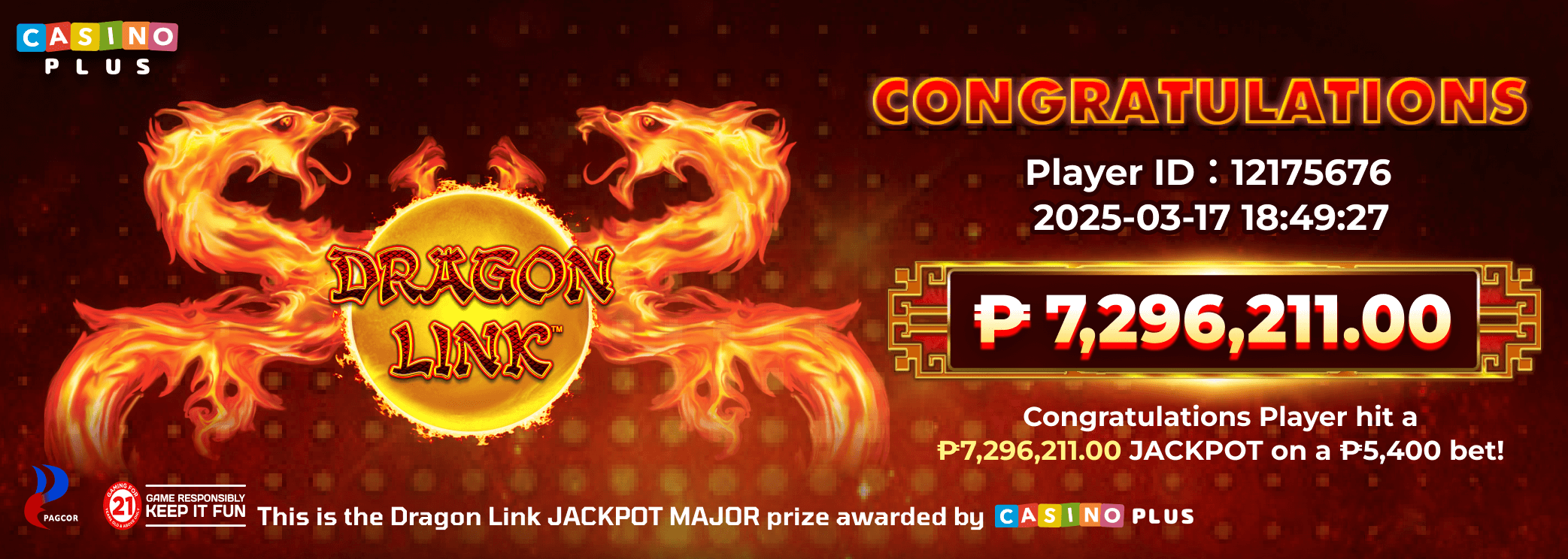 Congratulations! ₱7.29M Dragon Link Jackpots！
