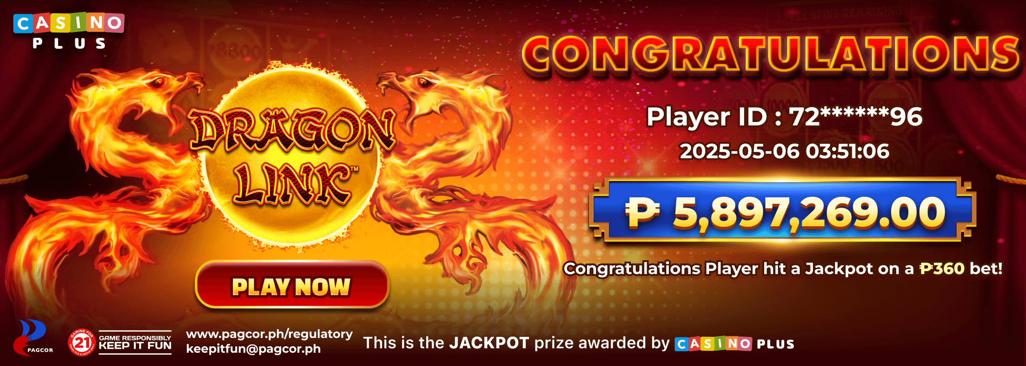 Congratulations Player Hit  Dragon Link Jackpot Major