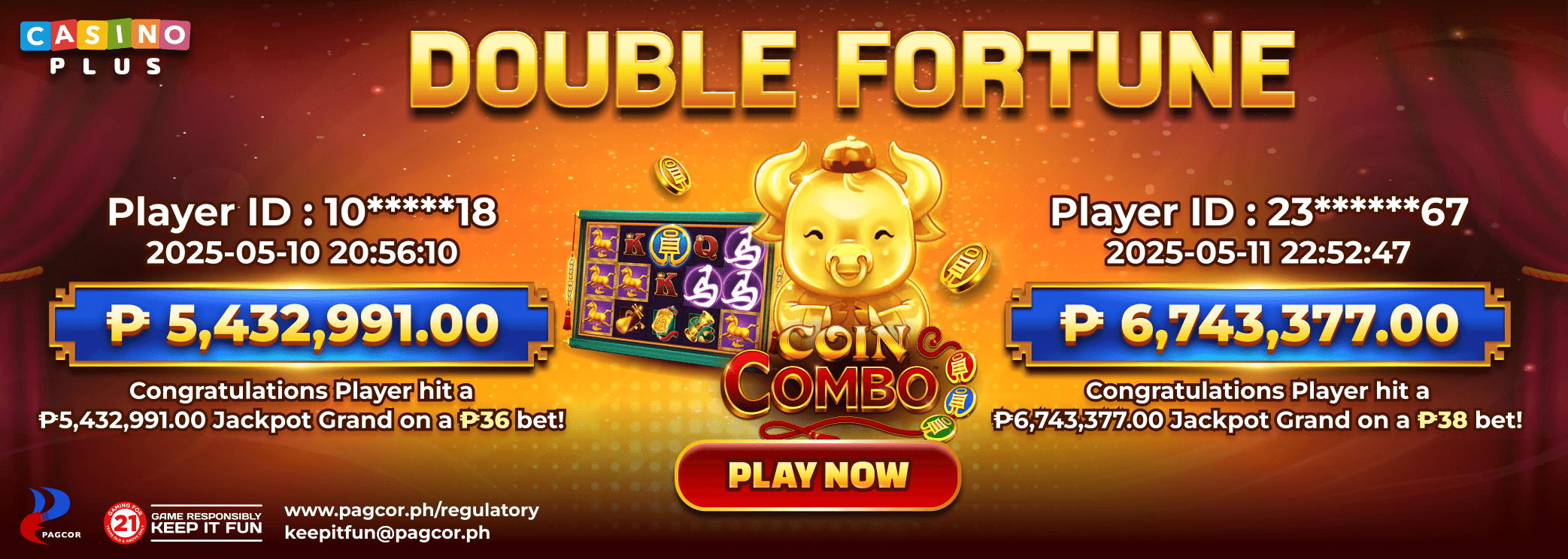 Congratulations Player Hit  CoinCombo  Jackpot Grand