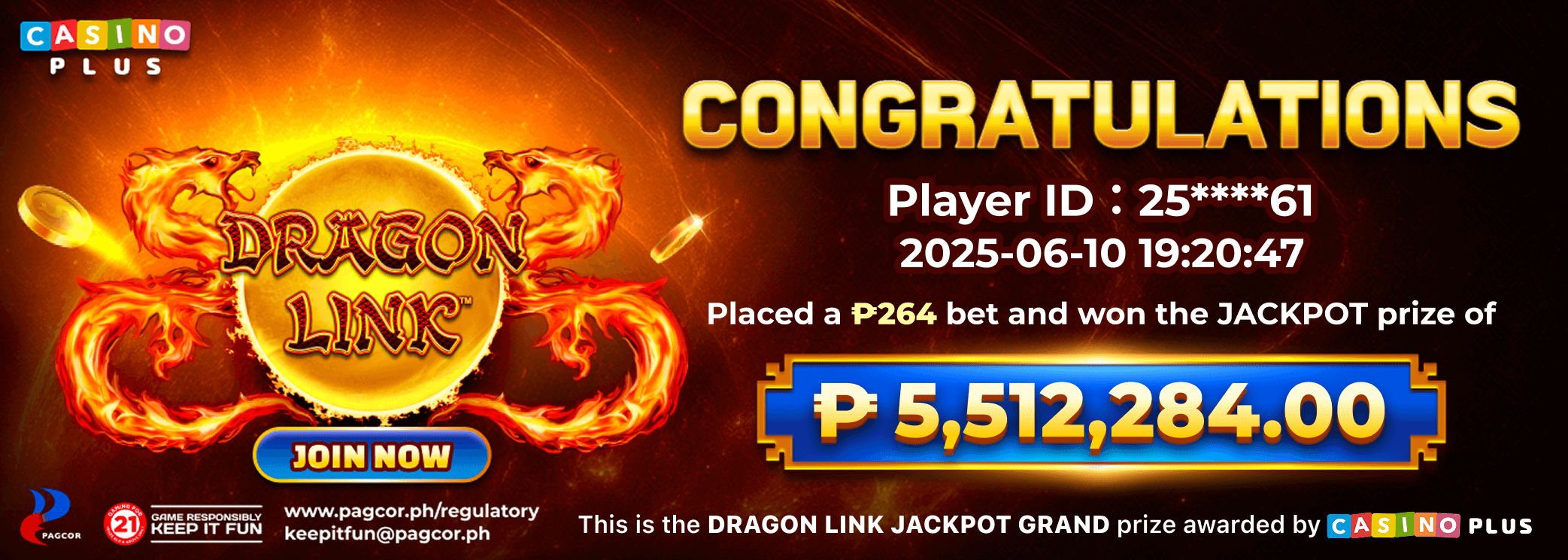 Congratulations Player Hit Dragon Link Major Jackpot