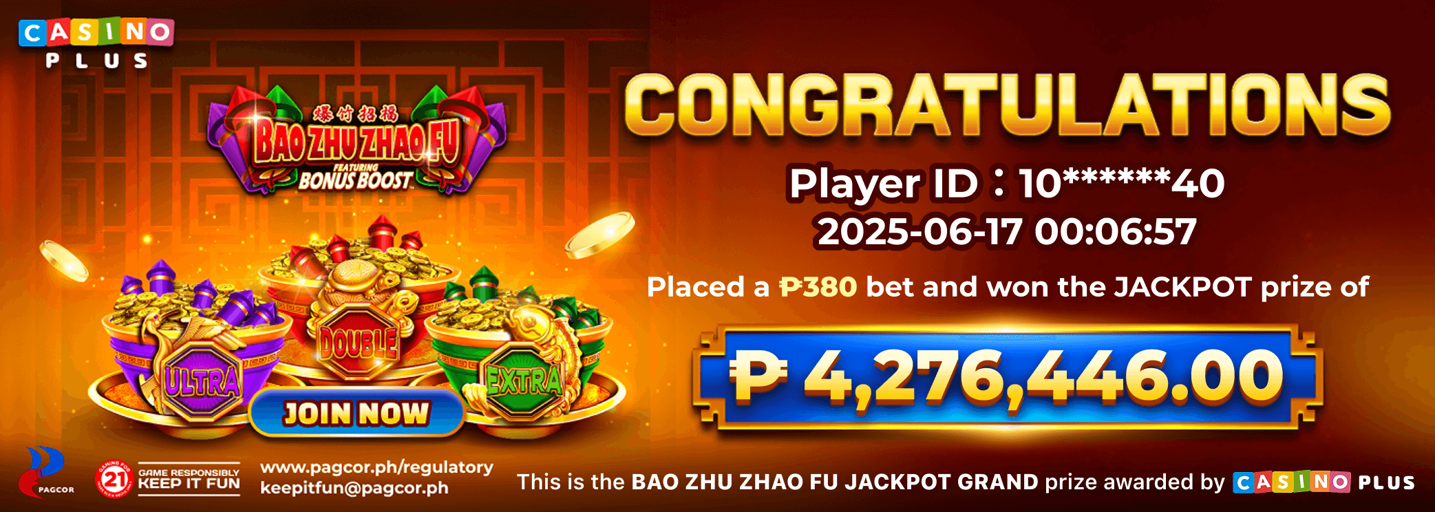 Congratulations Player Hit BaoZhuZhaoFu Major Jackpot