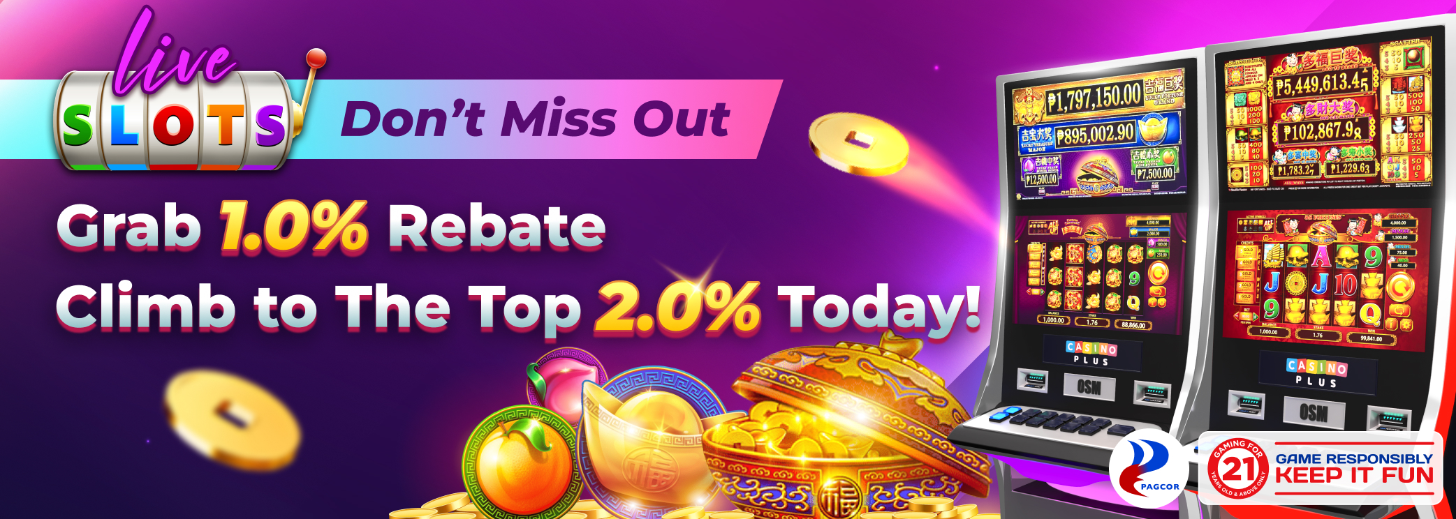 Live  Slots Up To 2.0% Rebate